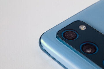 Smartphone cameras close-up. A universal set of cameras in a modern mobile phone. Copy Space.