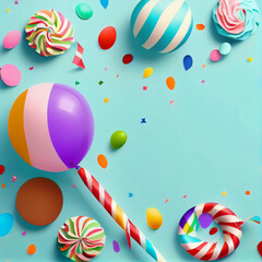 background with balloons and confetti