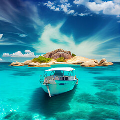 tropical island with boat