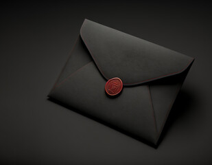 Black envelope signify power and control.  It shows dignity with a with red wax stamp.  Image created with generative ai 