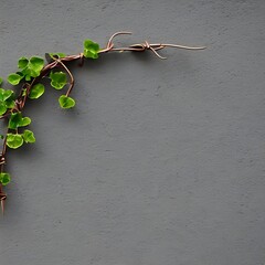 Concrete Wall with Twisted Metal Wire covered with Groving Green Ivy Plant Leaves - AI Generated