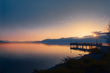 Fototapeta na wymiar Morning by Lake Biwa