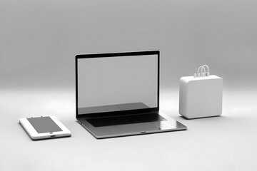 Isolated laptop computer with screen devices mockup.