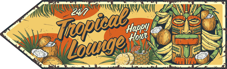 Tiki lounge. Summer surfing bar poster with tropical leaves © Casoalfonso