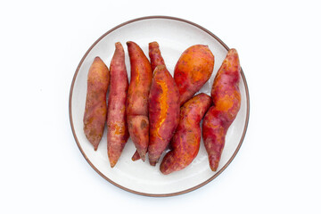 Boiled sweet potatoes in white background