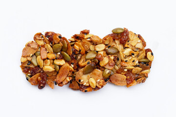 Whole grain cookies on white background.