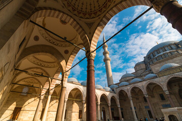Suleymaniye Mosque in Istanbul. courtyard and porticos of Suleymaniye Mosque