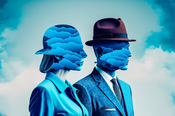 Portrait surréaliste d'un homme et d'une femme sans visage - Générative IA - obrazy, fototapety, plakaty