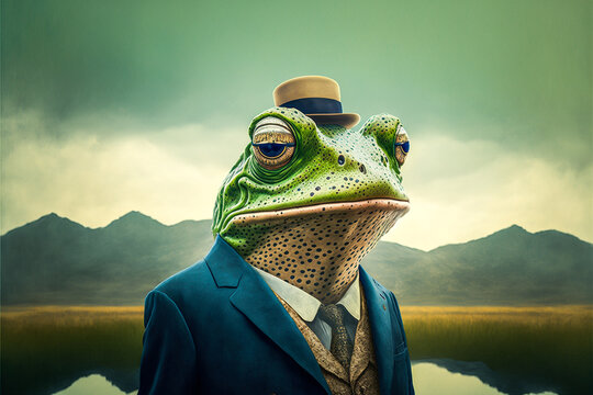 Portrait d'un crapaud en costume - G&eacute;n&eacute;rative IA