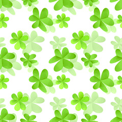 Green leaves shamrock seamless pattern. Three leaves clover. St.Patrick's symbol. Ireland Holiday. Digital illustration on white. 