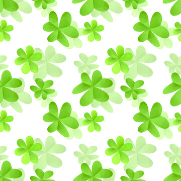 Green leaves shamrock seamless pattern. Three leaves clover. St.Patrick's symbol. Ireland Holiday. Digital illustration on white. 