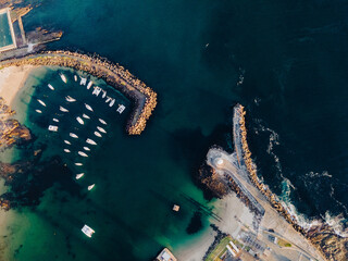 Aerial view of Wollongong Harbour in the morning.