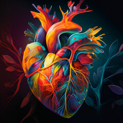 Human Heart in Bright Colours as a Painting