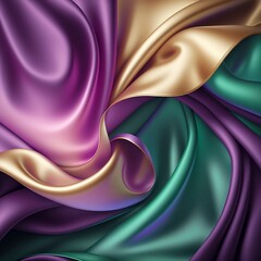 Gold, green, and purple fabric folds. Soft flowing fabric created by Generated AI perfect for Mardi Gras, weddings, and celebrations