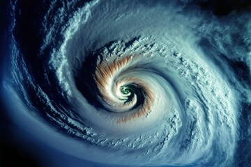 Satellite view of the eye of an hurricane also called tornado or typhoon seen from above space. Satellite view. Natural disasters caused by climate change.
