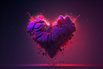 Fototapeta na wymiar Simple 3d splash in the shape of a heart floating in the air on a purple background, heart shape
