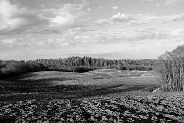 Early spring in Latvia, fields, rivers and landscapes
