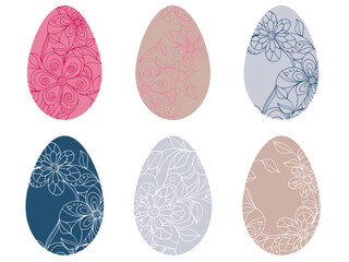 Set of vector Easter eggs. Art eggs. Easter. Spring. Spring holidays. Traditions. April. May. Set of elements for decoration. Decor.