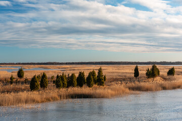 Early spring in Latvia, fields, rivers and landscapes