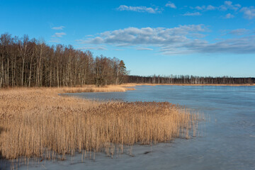 Early spring in Latvia, fields, rivers and landscapes
