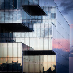 Red and white house with reflections in the windows