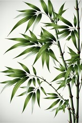 Bamboo plant with green stems and leaves, Generative AI