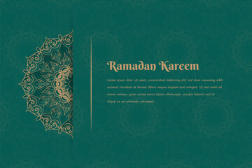 Fototapeta na wymiar Green background with half mandala design for ramadan kareem or eid mubarak template