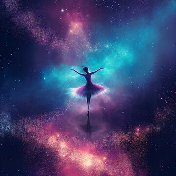 Fototapeta figure of a ballerina among the starry sky, AI generated