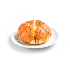 Garlic Cream Cheese. Cheese is stir fried with garlic and baked with bread. It is a good refresh...