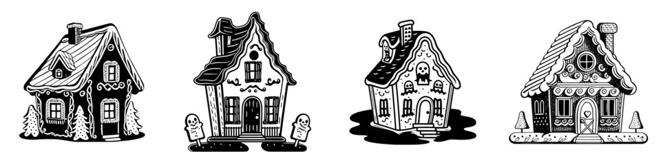 Illustrations of gingerbread houses