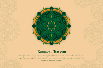 Ramadan kareem or eid mubarak template with green mandala in yellow background design