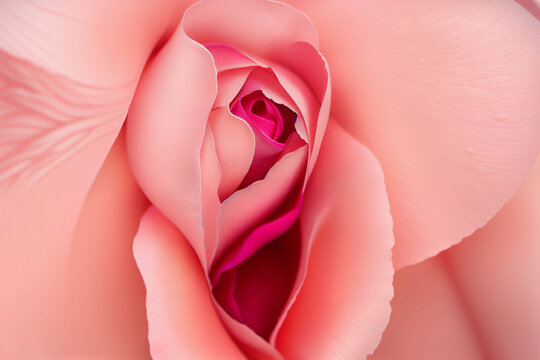 Closeup of rose petals, vulva shape, delicate pink flower, concept of feminine vulvar health and vulvodynia, generative ai