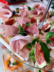 canape close-up, table setting with appetizers