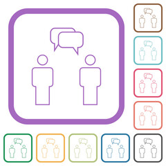 Two talking persons with rounded square bubbles outline simple icons