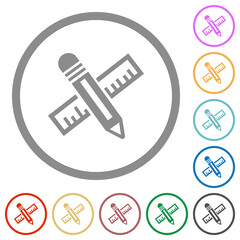 Pencil and ruler flat icons with outlines