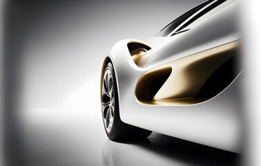 Concept car design detail, white and gold, futuristic, generative ai.