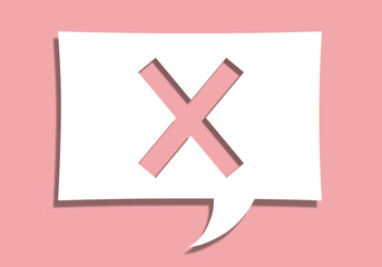 Obraz premium Label, paper in the form of a message. Paper on the wall in pink color.prohibition sign. Check mark. 