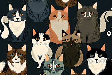 Obraz premium Cats pattern made by generative ai