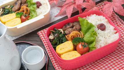 紅葉とお弁当と日本酒