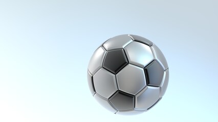 3D Rendering Metallic Silver-Black Soccer Ball. 3D illustration. 3D CG. High resolution.