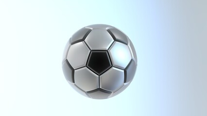 3D Rendering Metallic Silver-Black Soccer Ball. 3D illustration. 3D CG. High resolution.