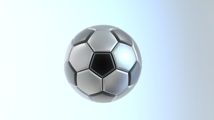 Fototapeta premium 3D Rendering Metallic Silver-Black Soccer Ball. 3D illustration. 3D CG. High resolution.