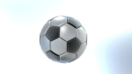 3D Rendering Metallic Silver-Black Soccer Ball. 3D illustration. 3D CG. High resolution.