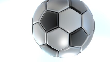 Fototapeta premium 3D Rendering Metallic Silver-Black Soccer Ball. 3D illustration. 3D CG. High resolution.