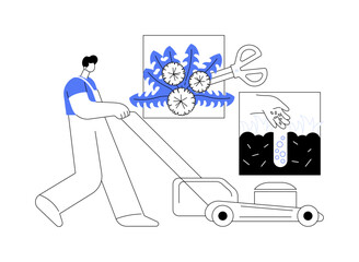 Lawn mowing service abstract concept vector illustration.
