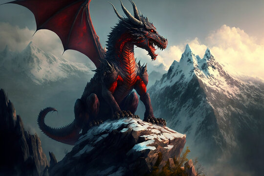 giant dragon on mount peak
