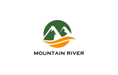 mountain river negative space logo design