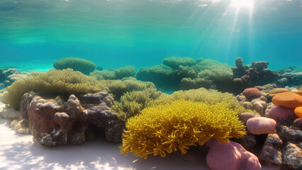 seascape in the shallow water of the coral reef in caribbean sea, Generative A
