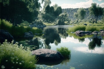 Rivers or lakes. Landscape and scenery. Generative AI