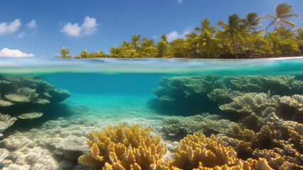 Fototapeta na wymiar seascape in the shallow water of the coral reef in caribbean sea, Generative A